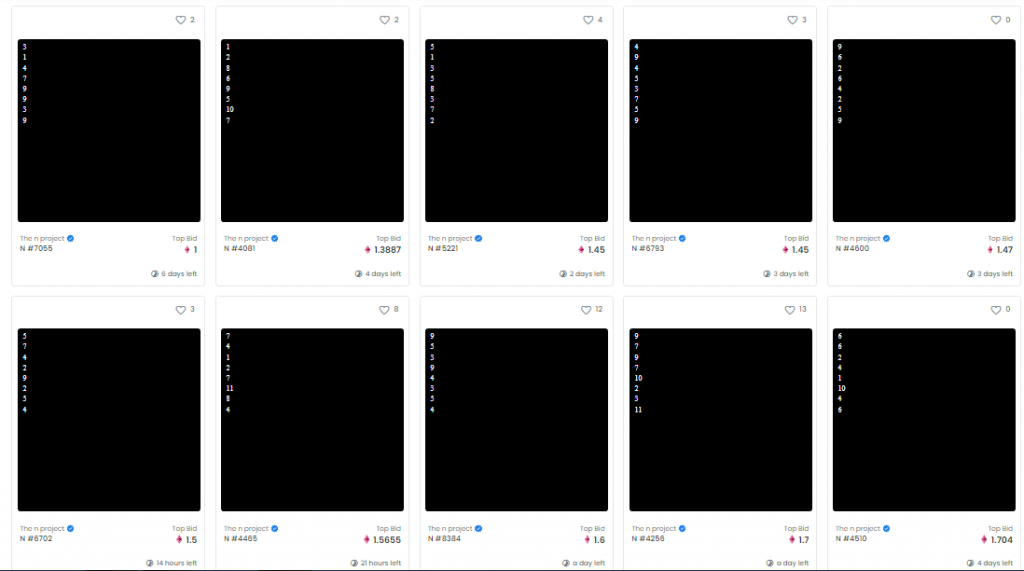 NFT bublina? Náhodná čísla na černém pozadí na prodej za 6,5 tis. dolarů za kus