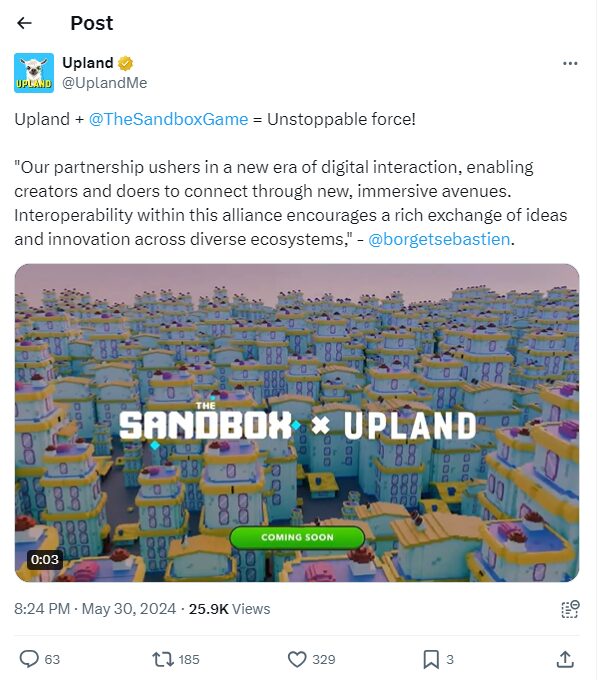 Upland spolupracuje s The Sandbox a uvádí nový ostrov Bermuda